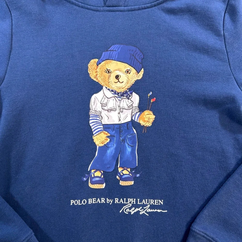 Polo Ralph Lauren Polo Bear Hoodie Dress Girls L 12 14 Blue Sweatshirt Dress